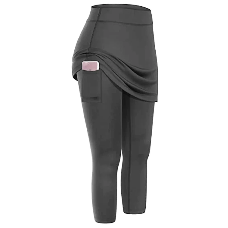 Damen-Tennis-Skorts, Sport, Fitnessstudio, gefälschte zweiteilige Kompressions-Laufhose, schnell trocknende Fitness-Hose, Rock, Badminton, Tennis