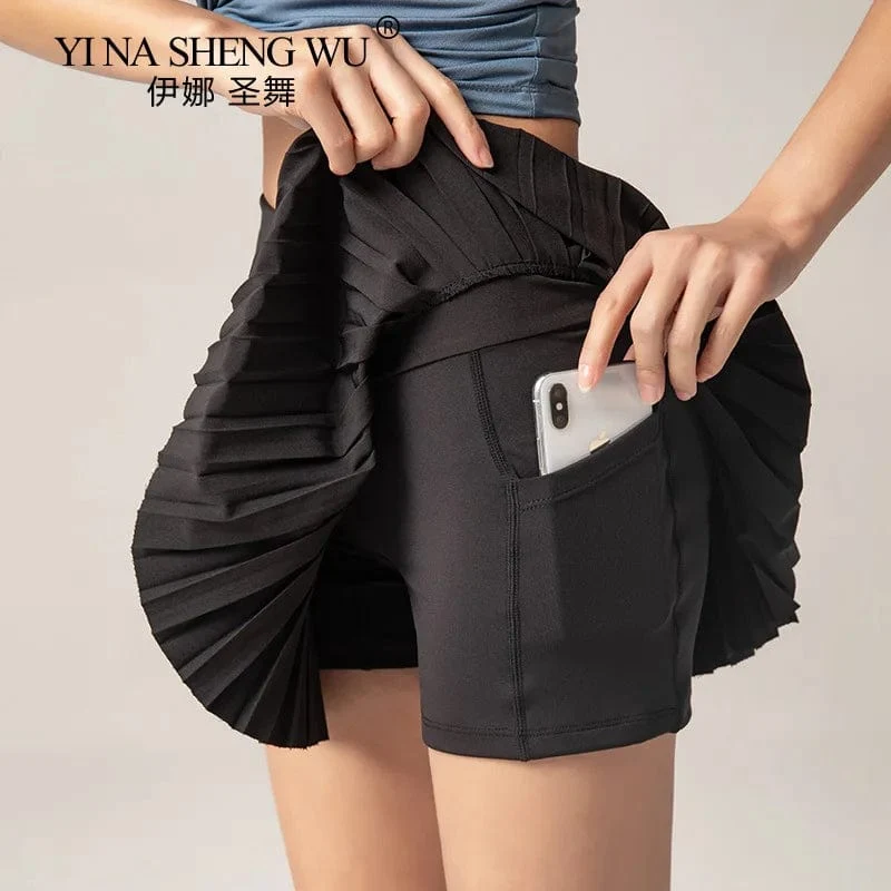 Frauen Sport Tennis Röcke Rock Fitness Shorts Hohe Taille Athletisch Running Short Quick Dry Sport Skort Tasche Kurzen Rock Neue