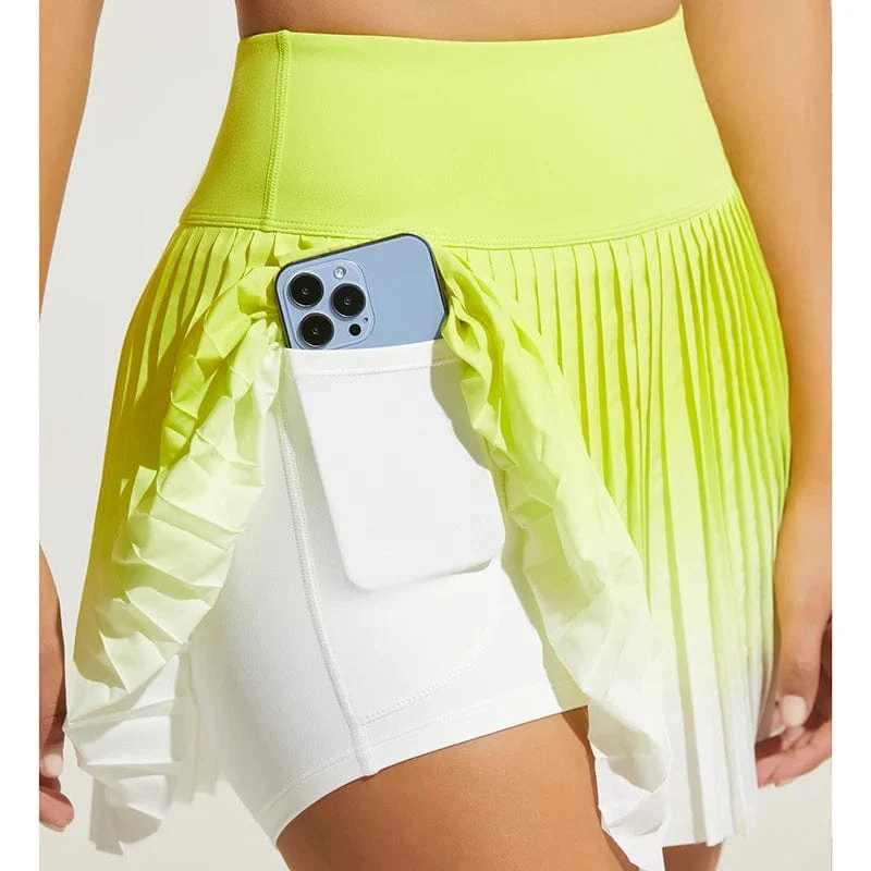 Frauen Sommer Sicher Tennis Röcke S-XXL Gym Golf Laufen Plissee rock Mädchen Gradienten Sport Fitness Hohe Taille Skorts Mit Tasche