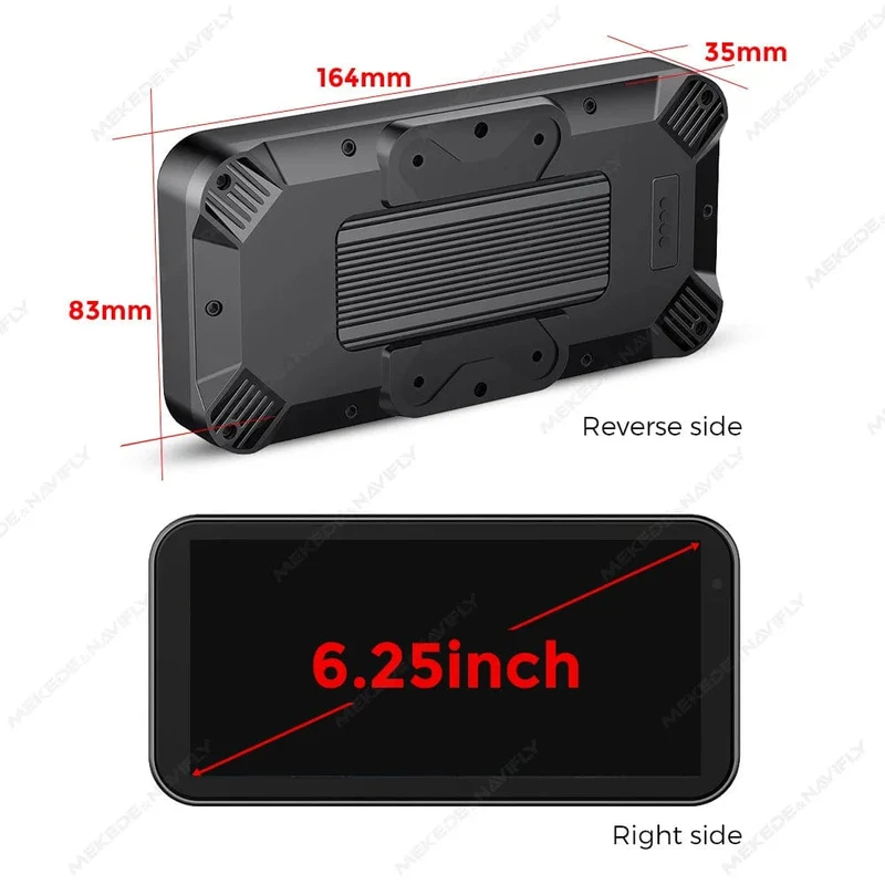 Tragbares 6.25-Zoll-IP67-wasserdichtes Motorrad-GPS-Navigationssystem, kabelloses Carplay, Android Auto, DVR, Fahrtenrekorder, Moto-Monitor, WIFI