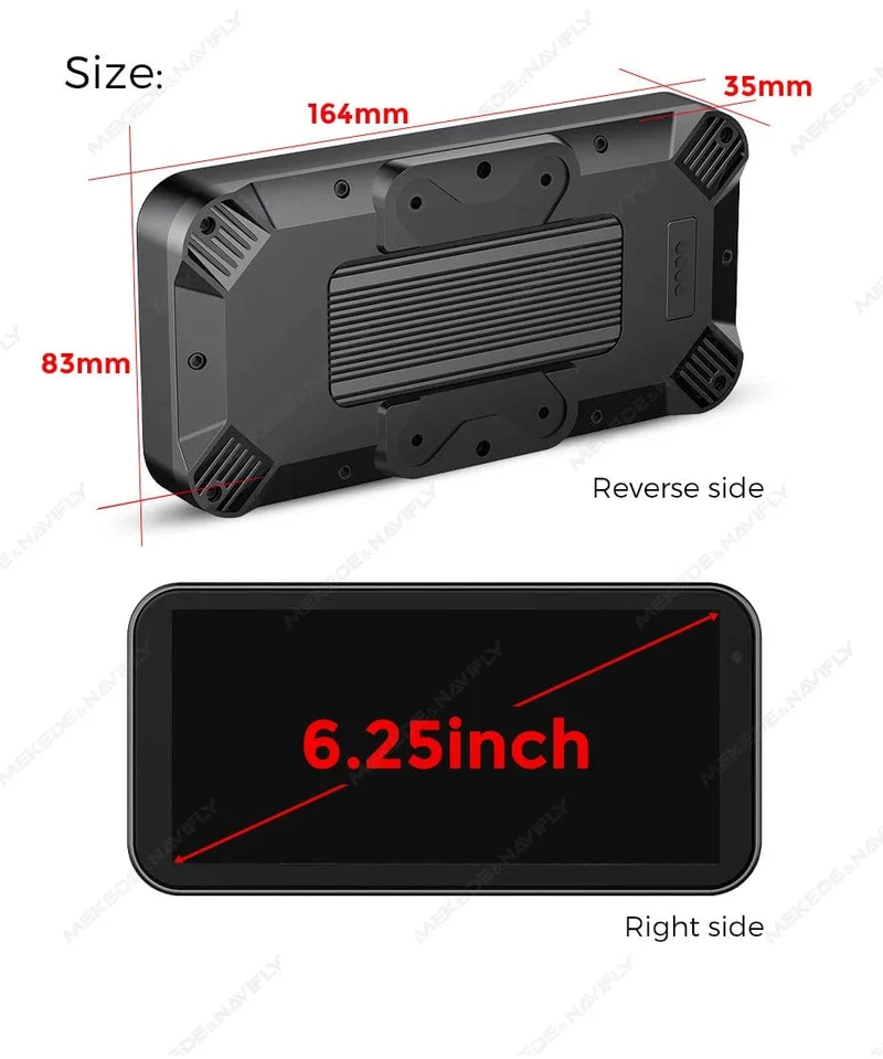 Tragbares 6.25-Zoll-IP67-wasserdichtes Motorrad-GPS-Navigationssystem, kabelloses Carplay, Android Auto, DVR, Fahrtenrekorder, Moto-Monitor, WIFI