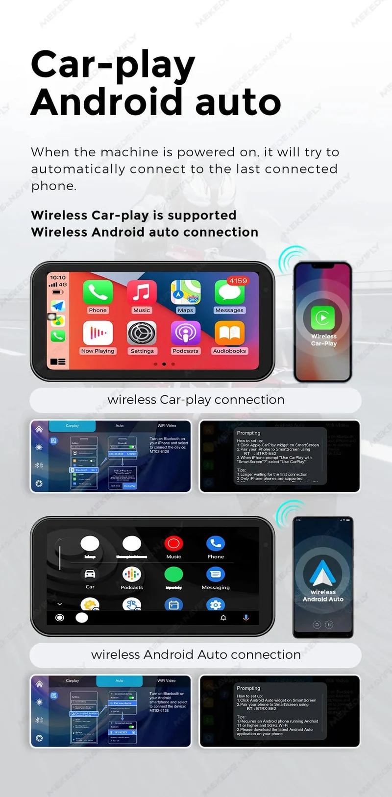 Tragbares 6.25-Zoll-IP67-wasserdichtes Motorrad-GPS-Navigationssystem, kabelloses Carplay, Android Auto, DVR, Fahrtenrekorder, Moto-Monitor, WIFI
