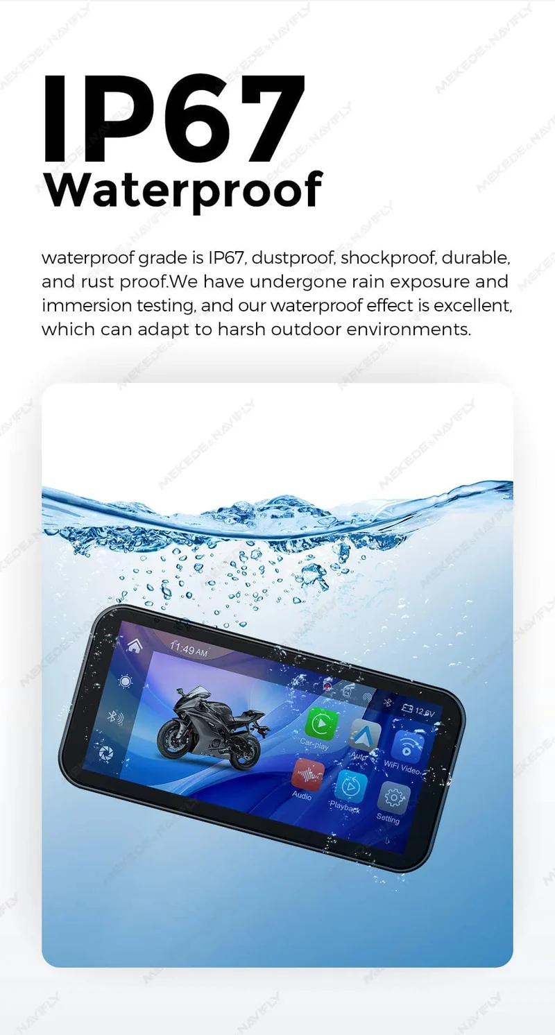 Tragbares 6.25-Zoll-IP67-wasserdichtes Motorrad-GPS-Navigationssystem, kabelloses Carplay, Android Auto, DVR, Fahrtenrekorder, Moto-Monitor, WIFI