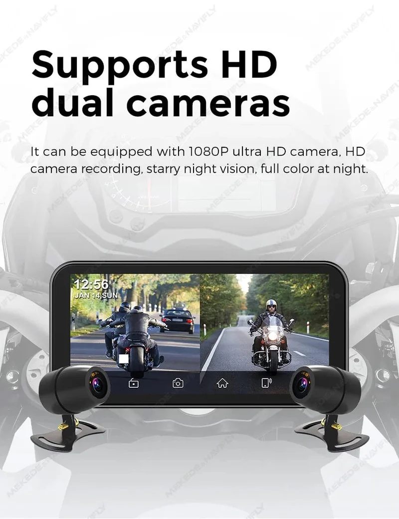 Tragbares 6.25-Zoll-IP67-wasserdichtes Motorrad-GPS-Navigationssystem, kabelloses Carplay, Android Auto, DVR, Fahrtenrekorder, Moto-Monitor, WIFI