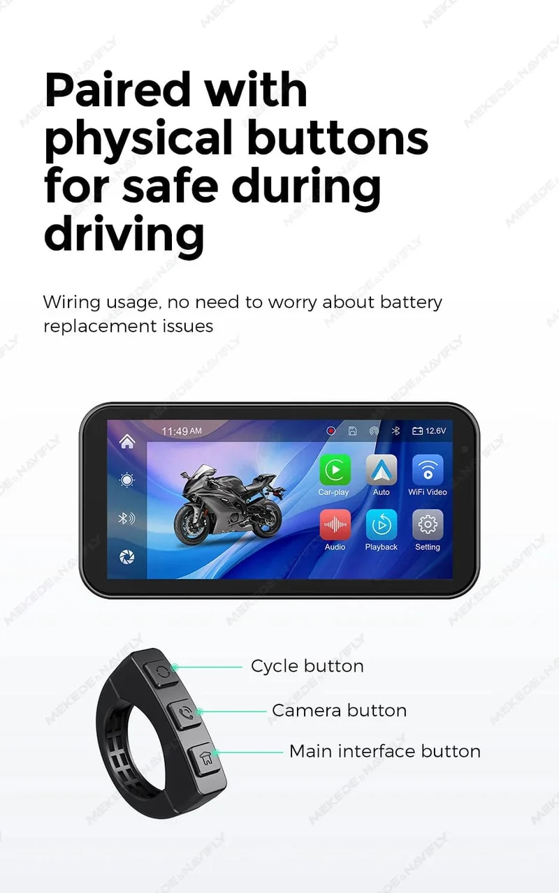 Tragbares 6.25-Zoll-IP67-wasserdichtes Motorrad-GPS-Navigationssystem, kabelloses Carplay, Android Auto, DVR, Fahrtenrekorder, Moto-Monitor, WIFI