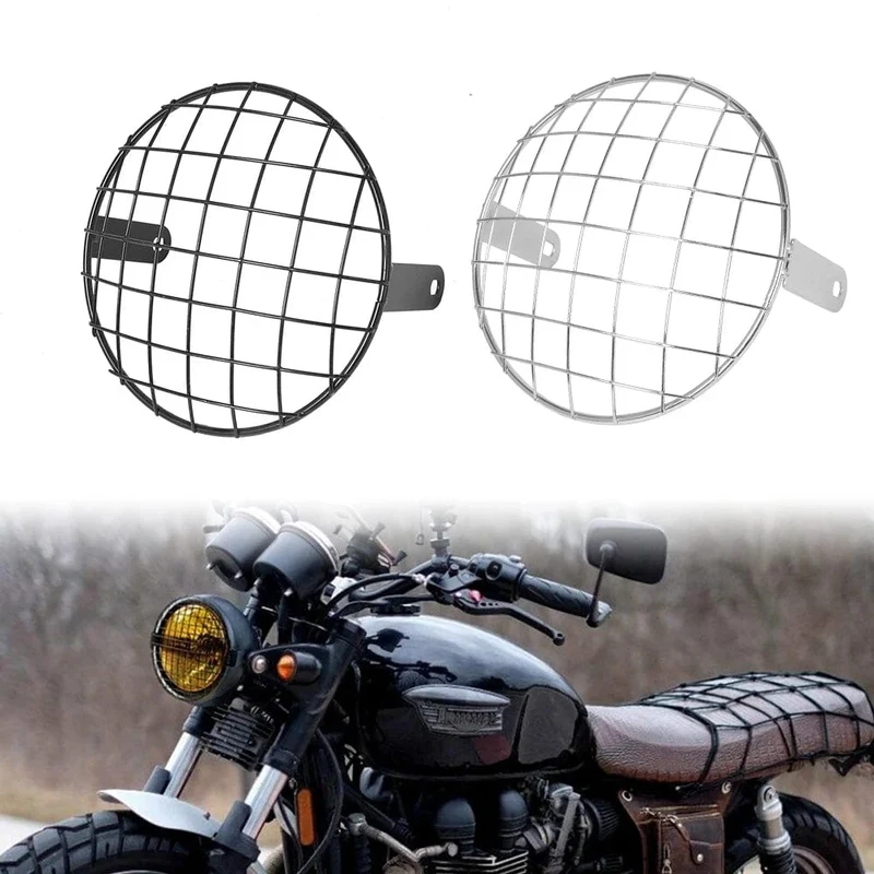 7 ZOLL Neue Metall Retro Motorrad Scheinwerfer Schutz Abdeckung Fit Für Universal Harley Triumph Honda Scheinwerfer Mesh Grille Lampenschirm