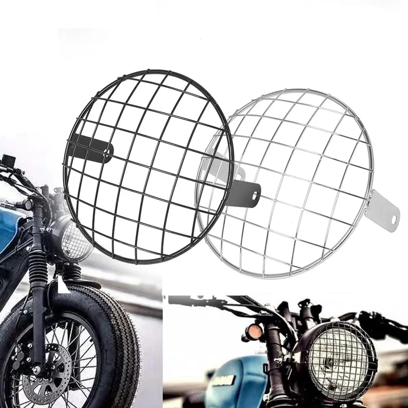 7 ZOLL Neue Metall Retro Motorrad Scheinwerfer Schutz Abdeckung Fit Für Universal Harley Triumph Honda Scheinwerfer Mesh Grille Lampenschirm