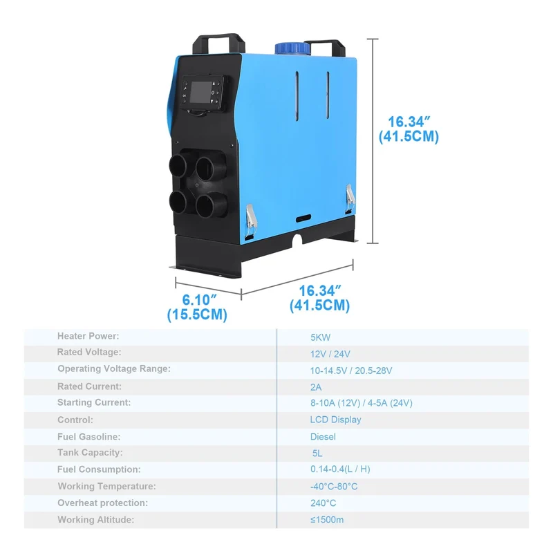 Samger 5KW Diesel-Luftheizung 12-24V All-in-One-Autoheizung mit Schalldämpfer, LCD-Schalter, Fernbedienung für Auto, Bus, Wohnmobil, Lkw, SUV
