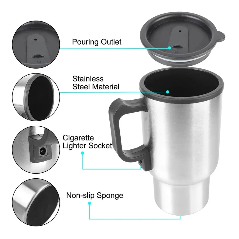 Camping Reise Wasserkocher Wasser Kaffee Milch Thermobecher Fahrzeug Heizbecher Elektroheizung Auto Wasserkocher 12V 450ml Edelstahl