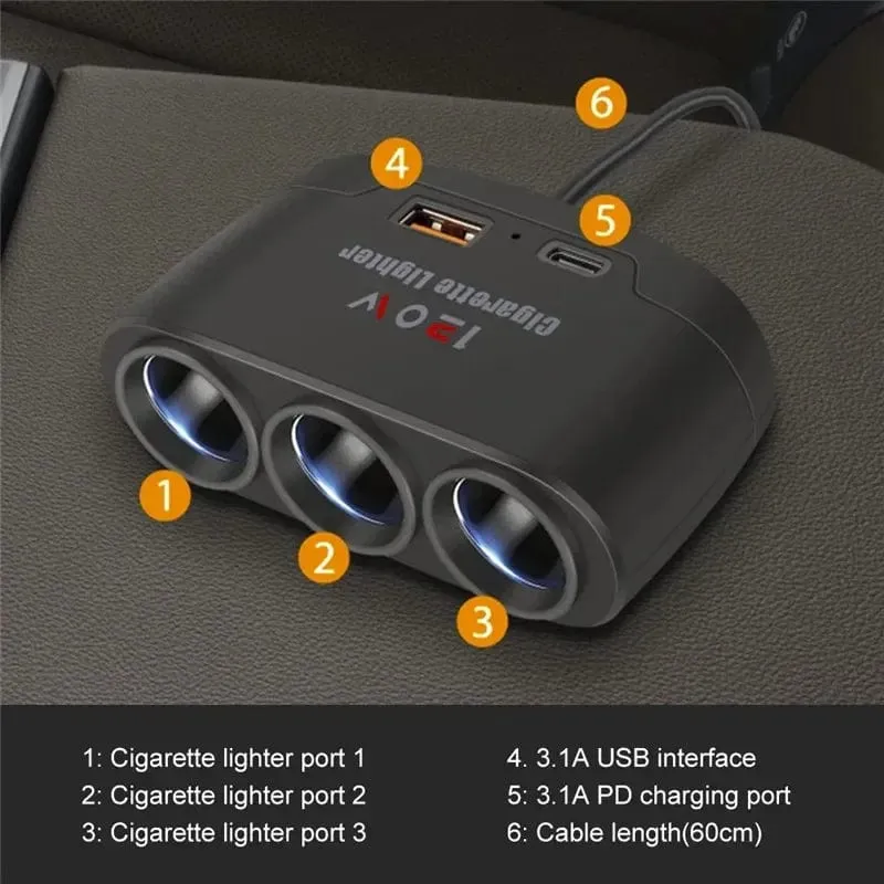 PD QC3.0 Dual USB-Buchse 120 W Auto-Zigarettenanzünder-Splitter 12 V 24 V Schnellladegerät Stecker Telefon Netzteil für Auto-DVR-Dashcam
