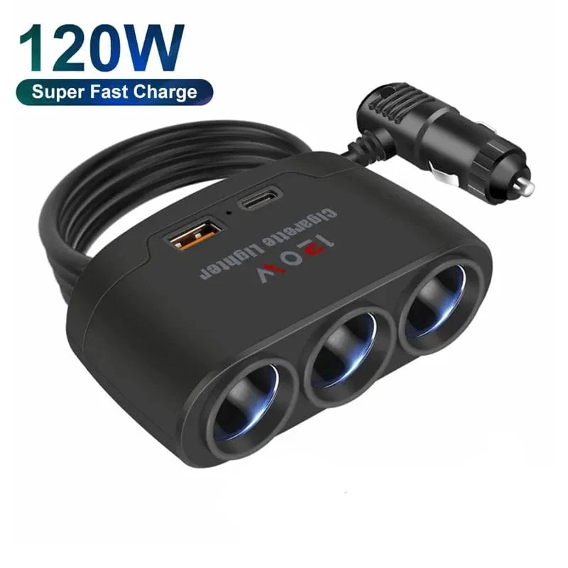 PD QC3.0 Dual USB-Buchse 120 W Auto-Zigarettenanzünder-Splitter 12 V 24 V Schnellladegerät Stecker Telefon Netzteil für Auto-DVR-Dashcam