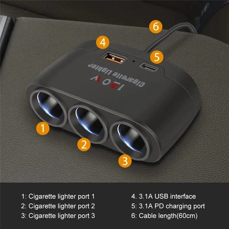 PD QC3.0 Dual USB-Buchse 120 W Auto-Zigarettenanzünder-Splitter 12 V 24 V Schnellladegerät Stecker Telefon Netzteil für Auto-DVR-Dashcam