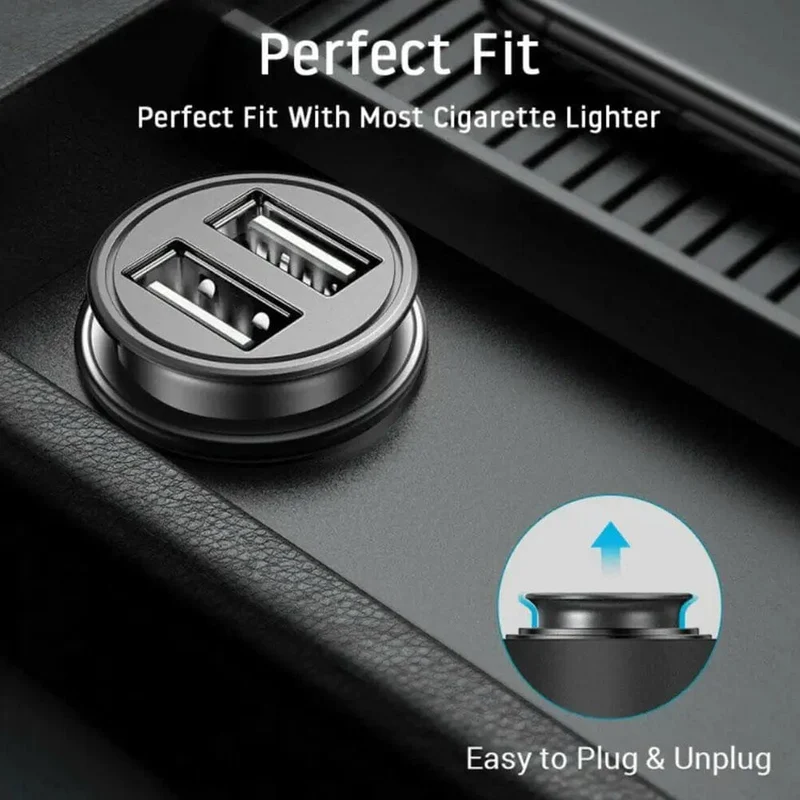 Autoladegerät, Telefonladegerät, kompakter Zigarettenanzünder-USB-Ladeadapter, 12-24 V, 2-Loch-USB-Schnittstelle für iPhone