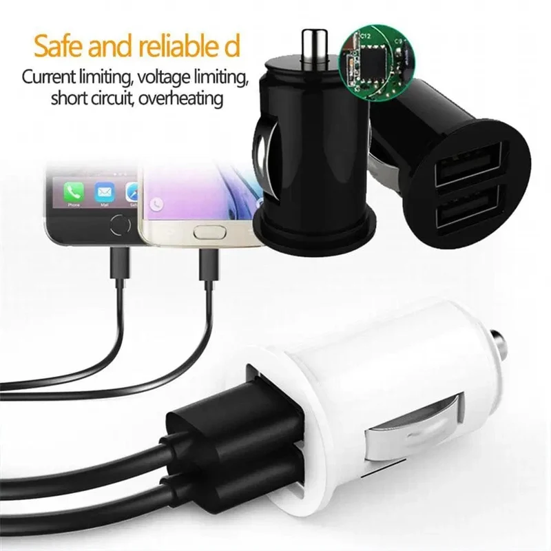 Autoladegerät, Telefonladegerät, kompakter Zigarettenanzünder-USB-Ladeadapter, 12-24 V, 2-Loch-USB-Schnittstelle für iPhone