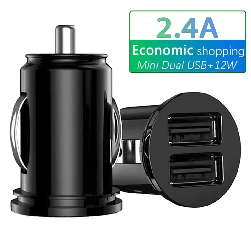 Autoladegerät, Telefonladegerät, kompakter Zigarettenanzünder-USB-Ladeadapter, 12-24 V, 2-Loch-USB-Schnittstelle für iPhone