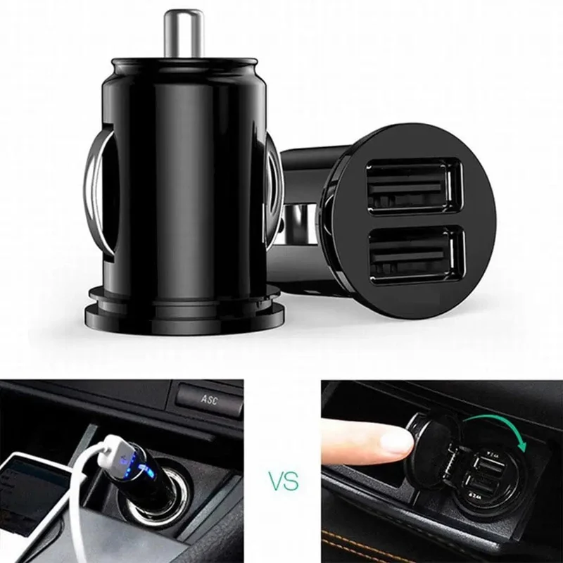 Autoladegerät, Telefonladegerät, kompakter Zigarettenanzünder-USB-Ladeadapter, 12-24 V, 2-Loch-USB-Schnittstelle für iPhone