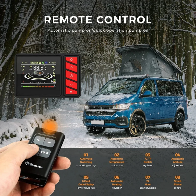 12 V und 24 V 5 kW Autoparkplatz Nacht-Diesel-Luftheizung 10 l Tank LCD-Bildschirm Bluetooth-App Fernbedienung Sprachübertragung für Wohnmobil