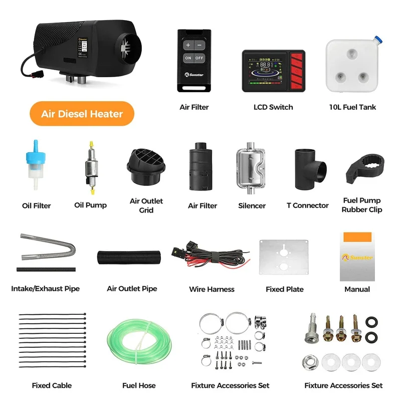 12 V und 24 V 5 kW Autoparkplatz Nacht-Diesel-Luftheizung 10 l Tank LCD-Bildschirm Bluetooth-App Fernbedienung Sprachübertragung für Wohnmobil