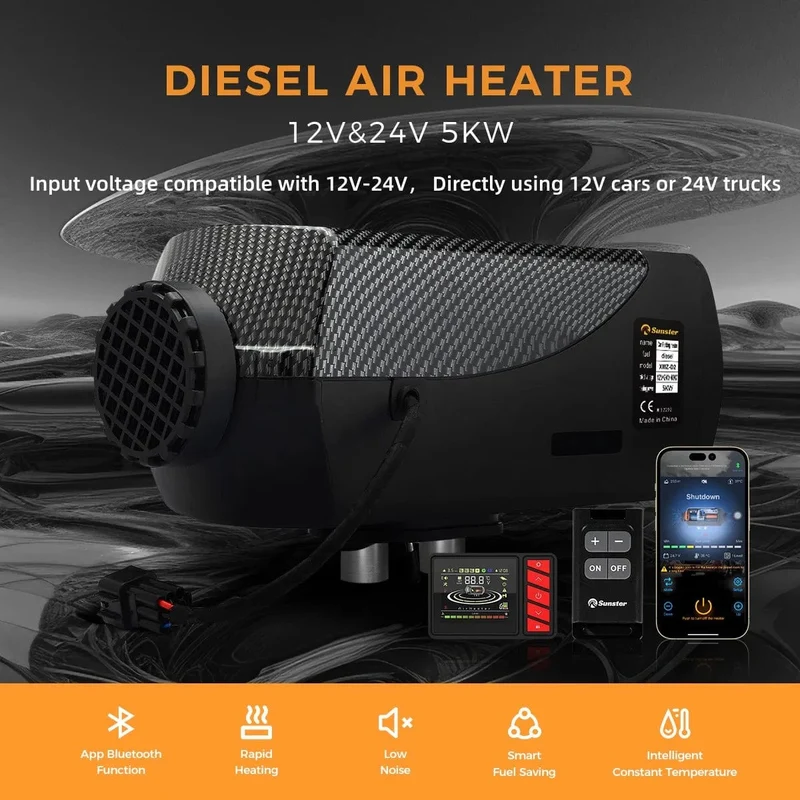 12 V und 24 V 5 kW Autoparkplatz Nacht-Diesel-Luftheizung 10 l Tank LCD-Bildschirm Bluetooth-App Fernbedienung Sprachübertragung für Wohnmobil