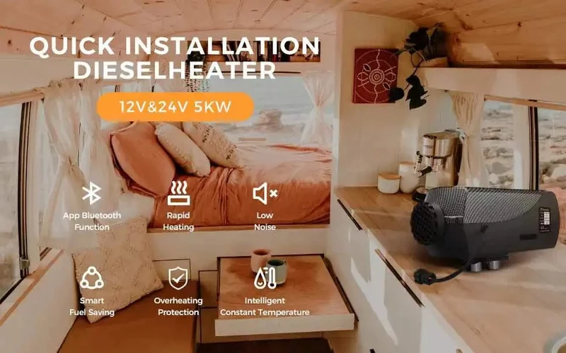 12 V und 24 V 5 kW Autoparkplatz Nacht-Diesel-Luftheizung 10 l Tank LCD-Bildschirm Bluetooth-App Fernbedienung Sprachübertragung für Wohnmobil