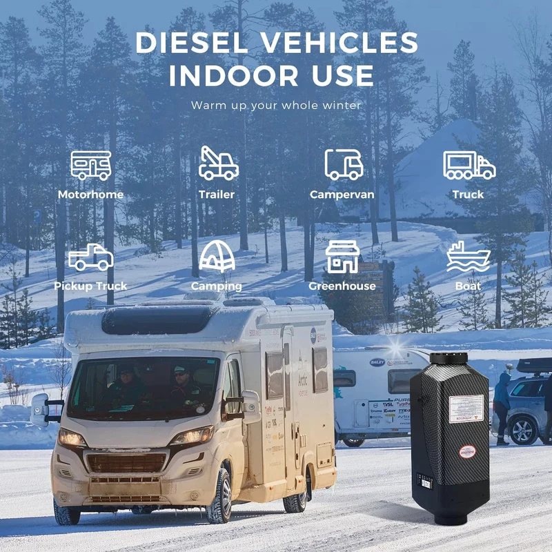 12 V und 24 V 5 kW Autoparkplatz Nacht-Diesel-Luftheizung 10 l Tank LCD-Bildschirm Bluetooth-App Fernbedienung Sprachübertragung für Wohnmobil
