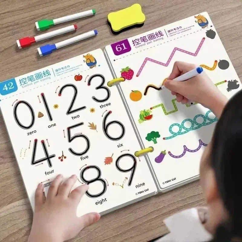 Wiederverwendbares Arbeitsbuch zum Nachzeichnen, magisches Übungsheft, Kontrolltrainingsbuch, Montessori-Zeichenunterricht, Schreibwaren für Kinder