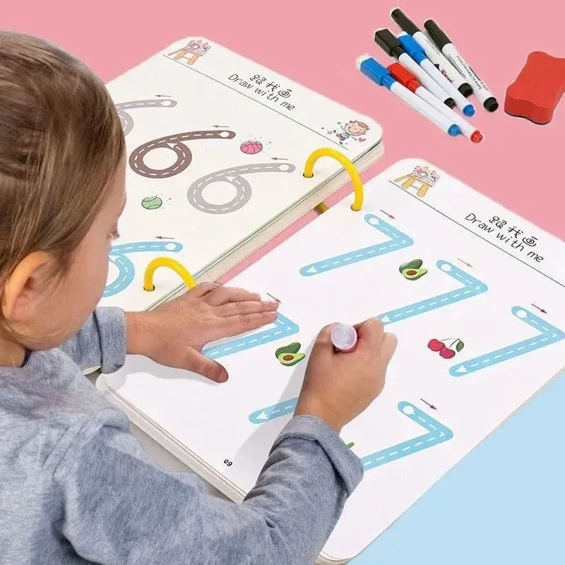 Magisches Nachzeichnen-Arbeitsbuch Montessori-Bücher für Kinder, Training zur Stiftkontrolle, wiederverwendbares Kalligraphie-Heft für Kinder, pädagogisch