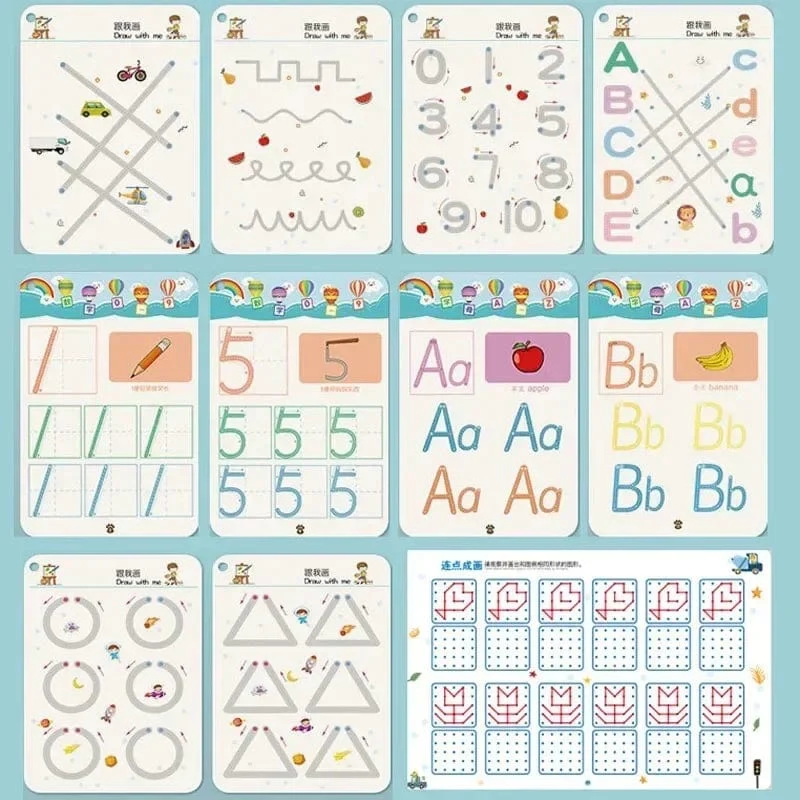 Magisches Nachzeichnen-Arbeitsbuch Montessori-Bücher für Kinder, Training zur Stiftkontrolle, wiederverwendbares Kalligraphie-Heft für Kinder, pädagogisch