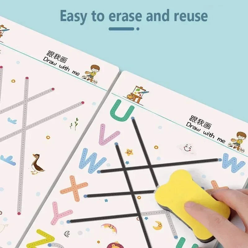 Magisches Nachzeichnen-Arbeitsbuch Montessori-Bücher für Kinder, Training zur Stiftkontrolle, wiederverwendbares Kalligraphie-Heft für Kinder, pädagogisch