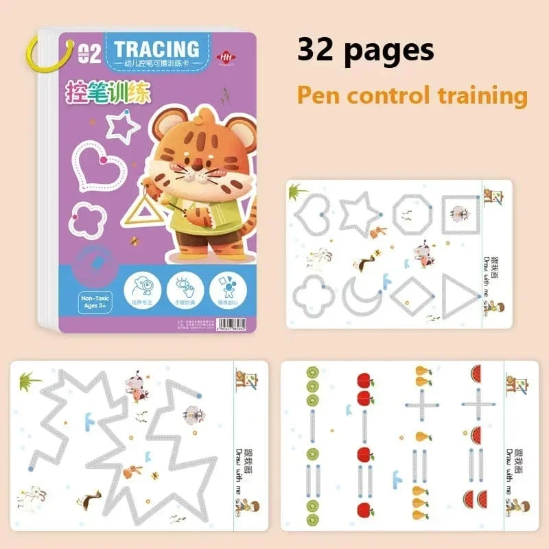 Magisches Nachzeichnen-Arbeitsbuch Montessori-Bücher für Kinder, Training zur Stiftkontrolle, wiederverwendbares Kalligraphie-Heft für Kinder, pädagogisch
