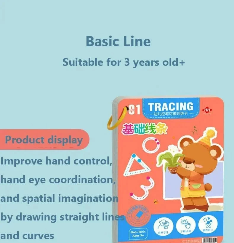 Magisches Nachzeichnen-Arbeitsbuch Montessori-Bücher für Kinder, Training zur Stiftkontrolle, wiederverwendbares Kalligraphie-Heft für Kinder, pädagogisch