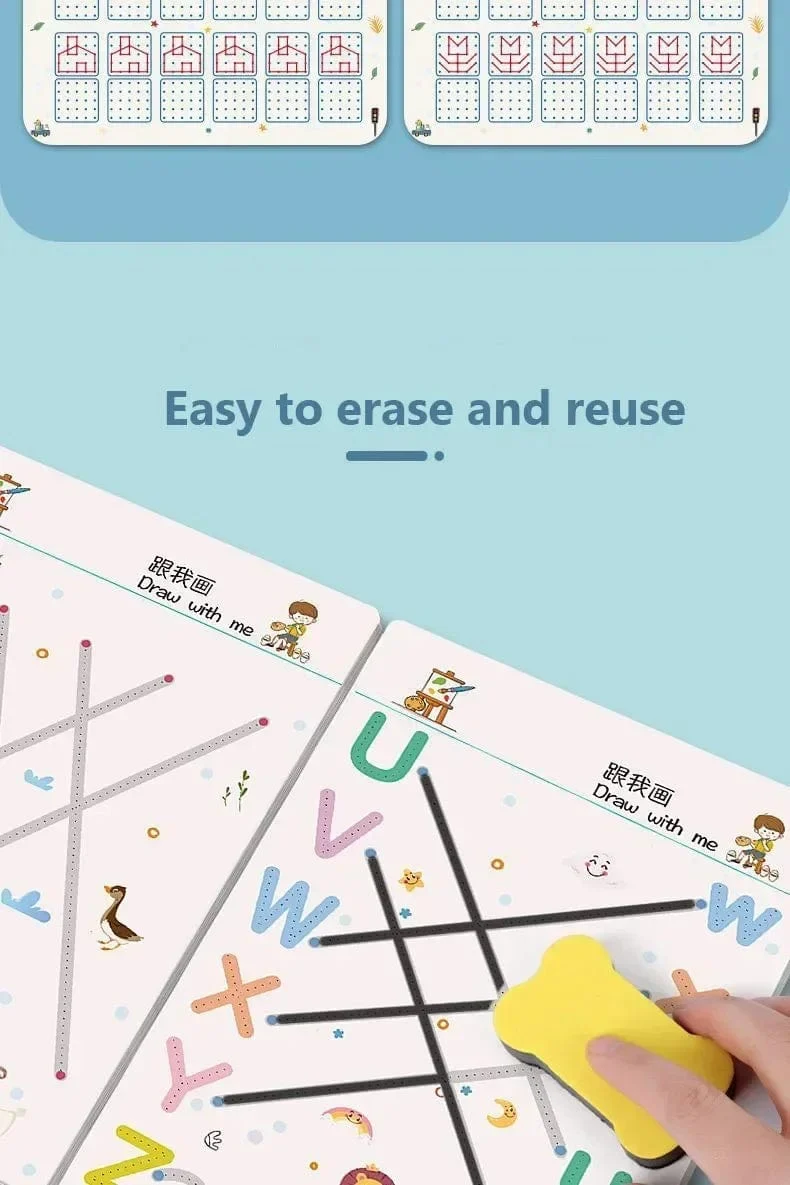 Magisches Nachzeichnen-Arbeitsbuch Montessori-Bücher für Kinder, Training zur Stiftkontrolle, wiederverwendbares Kalligraphie-Heft für Kinder, pädagogisch