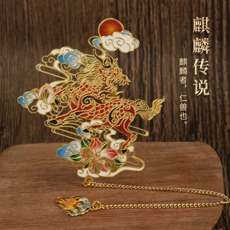 Luxuriöses Lesezeichen aus Metall im chinesischen Stil, Retro-Tierform, Schreibwaren, kreatives Geschenk, Lehrer, Schüler, Schule, Bürobedarf