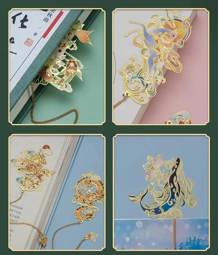Luxuriöses Lesezeichen aus Metall im chinesischen Stil, Retro-Tierform, Schreibwaren, kreatives Geschenk, Lehrer, Schüler, Schule, Bürobedarf