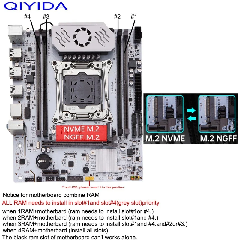 QIYIDA X99-Motherboard D4 LGA 2011 3 mit M.2-Steckplatz unterstützt X99 C612chip DDR4-Speicher SATA3.0 USB3.0 PCI16X