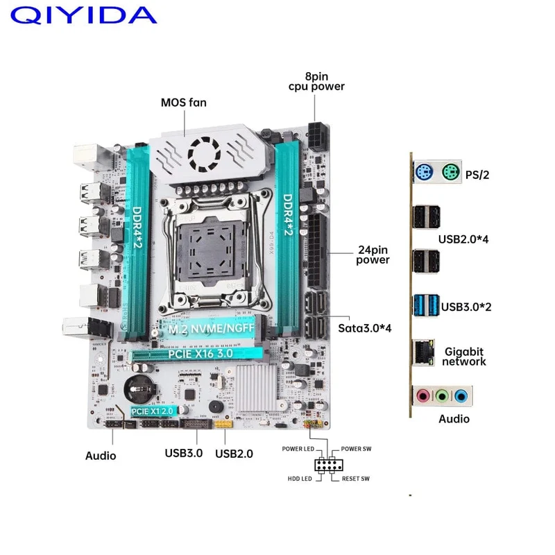 QIYIDA X99-Motherboard D4 LGA 2011 3 mit M.2-Steckplatz unterstützt X99 C612chip DDR4-Speicher SATA3.0 USB3.0 PCI16X