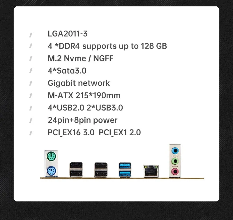 QIYIDA X99-Motherboard D4 LGA 2011 3 mit M.2-Steckplatz unterstützt X99 C612chip DDR4-Speicher SATA3.0 USB3.0 PCI16X