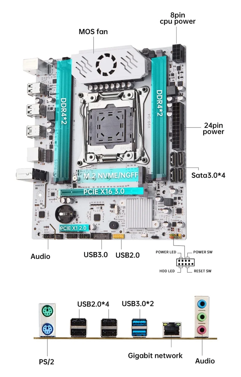 QIYIDA X99-Motherboard D4 LGA 2011 3 mit M.2-Steckplatz unterstützt X99 C612chip DDR4-Speicher SATA3.0 USB3.0 PCI16X