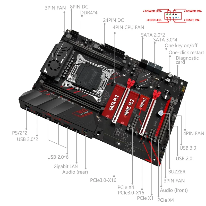 MACHINIST X99 MR9A PRO MAX Motherboard-Unterstützung LGA 2011-3 Intel Xeon E5 V3&V4 CPU-Prozessor-Unterstützung DDR4 RAM-Speicher NVME USB3.0