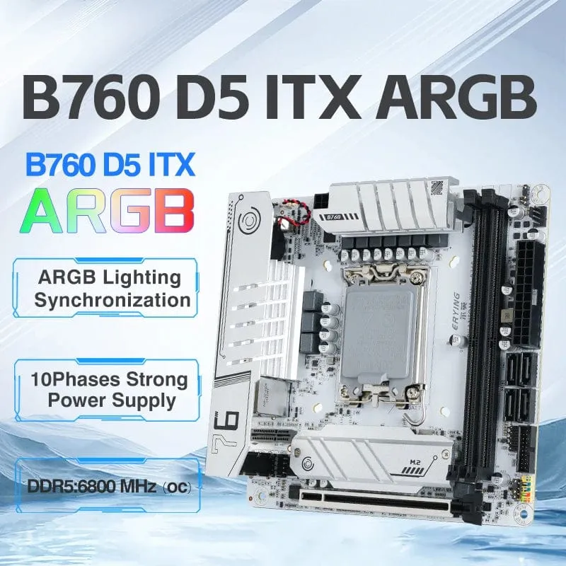 ERYING ITX B760i Gaming-Motherboard, ARGB, LGA 1700, 115x, unterstützt Core 12/13/14. i9/i7/i5/i3/Pentium, Dual Channel, DDR5 RAM, Weiß