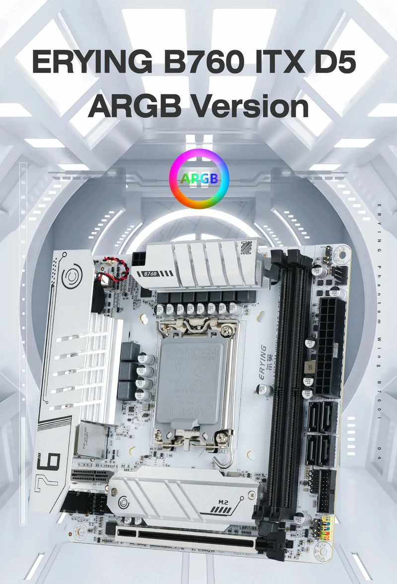 ERYING ITX B760i Gaming-Motherboard, ARGB, LGA 1700, 115x, unterstützt Core 12/13/14. i9/i7/i5/i3/Pentium, Dual Channel, DDR5 RAM, Weiß