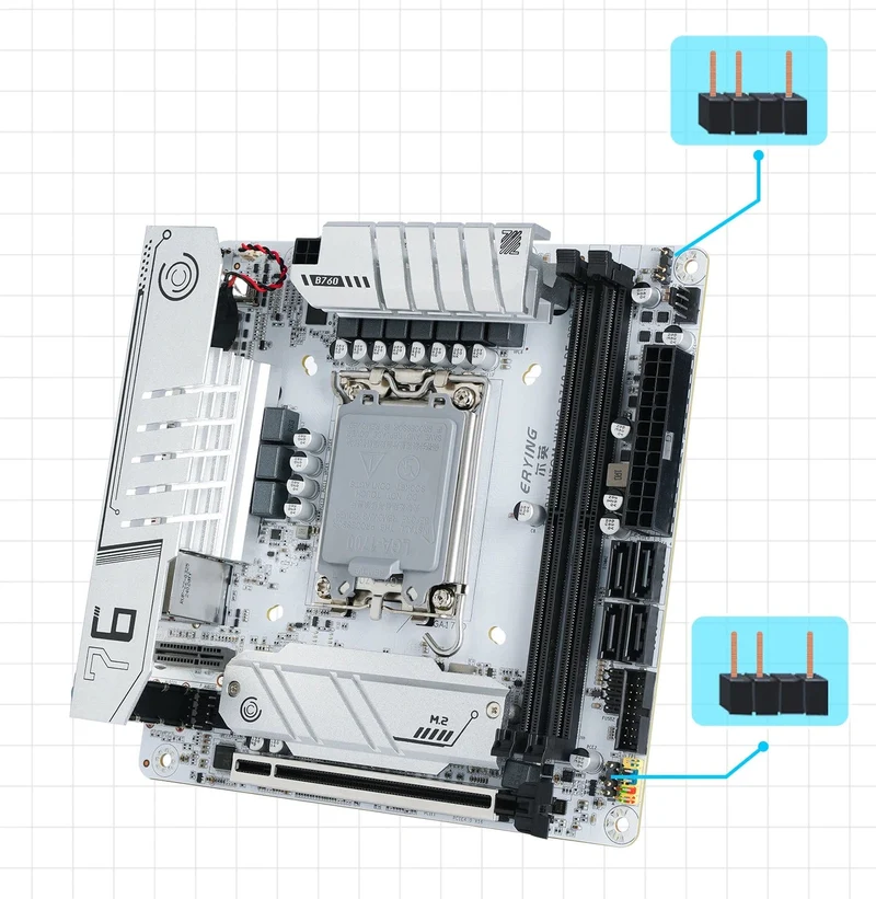 ERYING ITX B760i Gaming-Motherboard, ARGB, LGA 1700, 115x, unterstützt Core 12/13/14. i9/i7/i5/i3/Pentium, Dual Channel, DDR5 RAM, Weiß