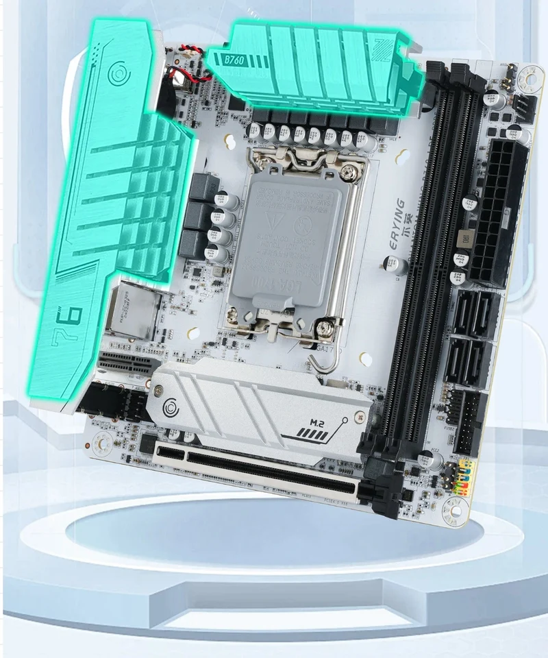 ERYING ITX B760i Gaming-Motherboard, ARGB, LGA 1700, 115x, unterstützt Core 12/13/14. i9/i7/i5/i3/Pentium, Dual Channel, DDR5 RAM, Weiß