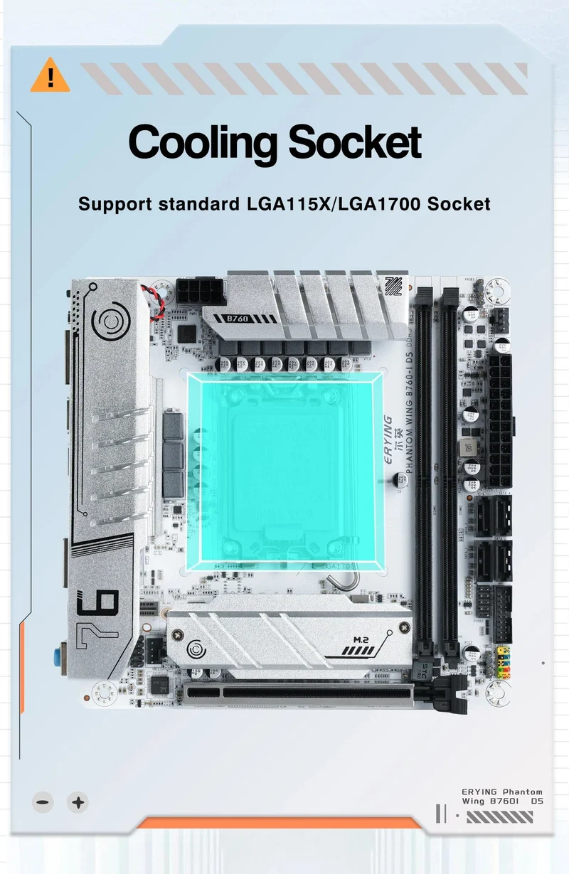 ERYING ITX B760i Gaming-Motherboard, ARGB, LGA 1700, 115x, unterstützt Core 12/13/14. i9/i7/i5/i3/Pentium, Dual Channel, DDR5 RAM, Weiß