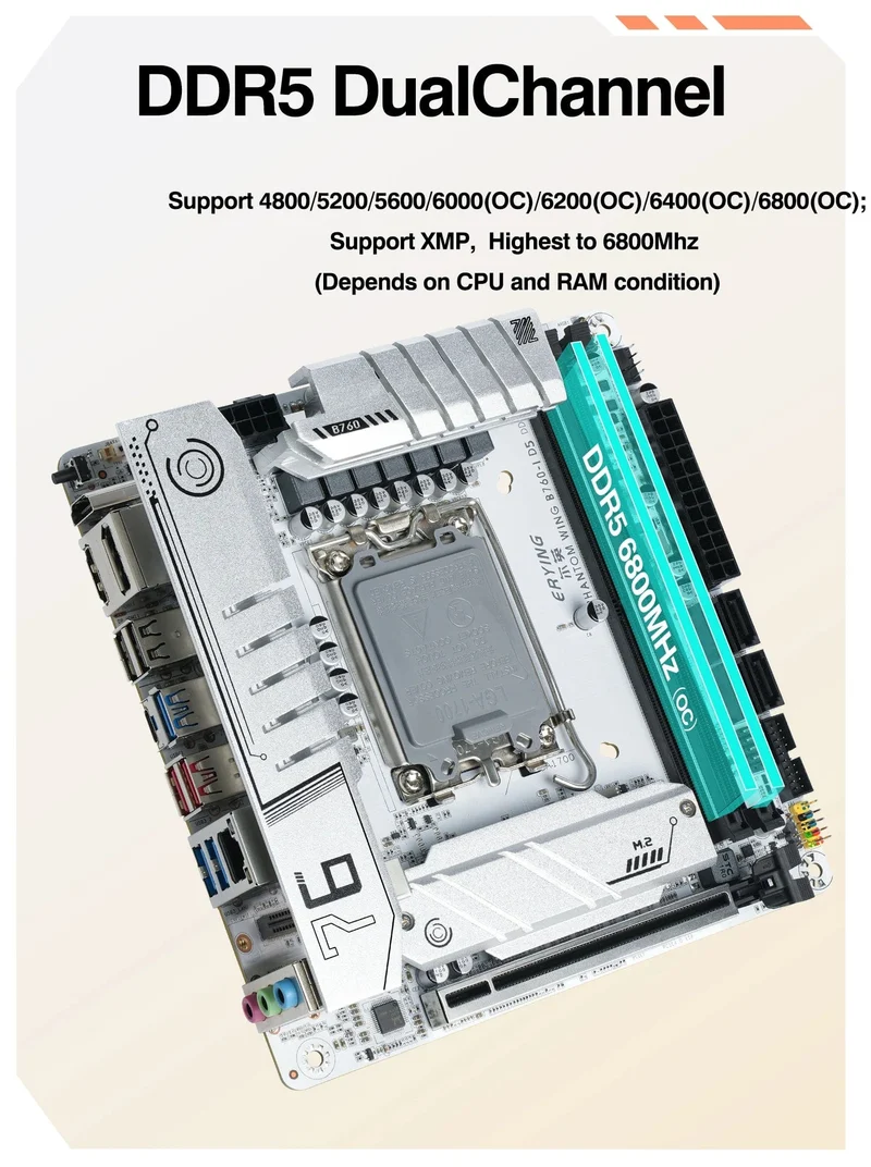 ERYING ITX B760i Gaming-Motherboard, ARGB, LGA 1700, 115x, unterstützt Core 12/13/14. i9/i7/i5/i3/Pentium, Dual Channel, DDR5 RAM, Weiß