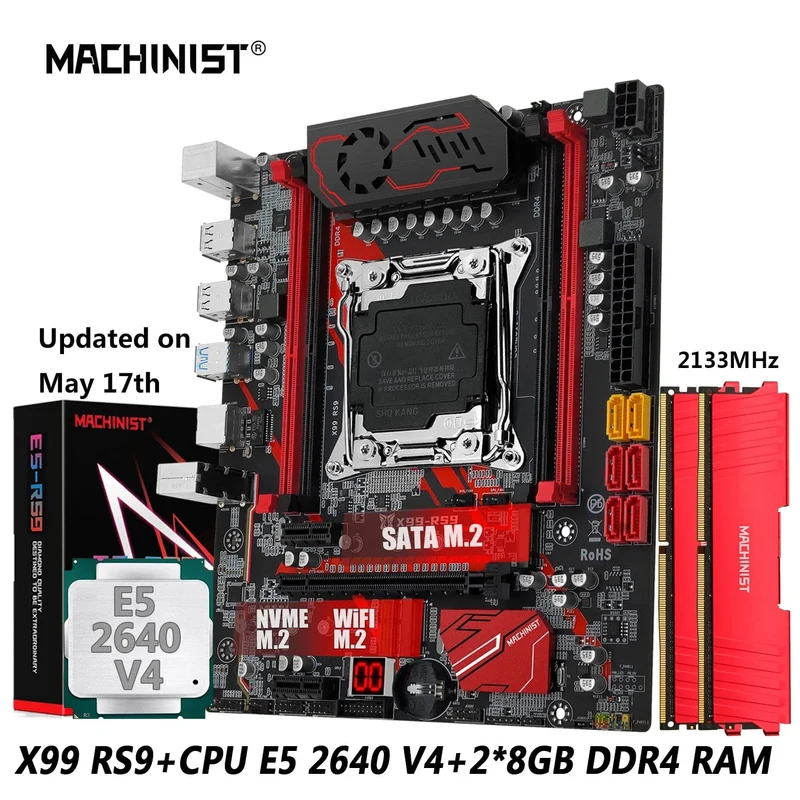MACHINIST RS9 X99 Motherboard Combo Xeon E5 2640 V4 Kit LGA 2011-3 CPU DDR4 2*8G = 16GB RAM 2133MHz NVME M.2 USB 3.0 Vier Kanal