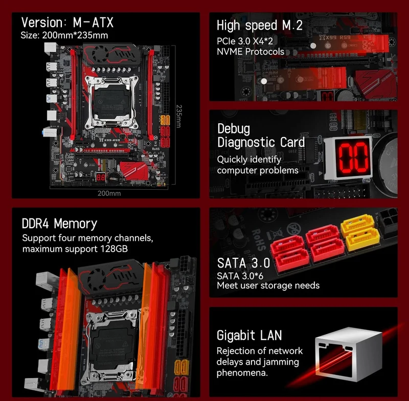 MACHINIST RS9 X99 Motherboard Combo Xeon E5 2640 V4 Kit LGA 2011-3 CPU DDR4 2*8G = 16GB RAM 2133MHz NVME M.2 USB 3.0 Vier Kanal