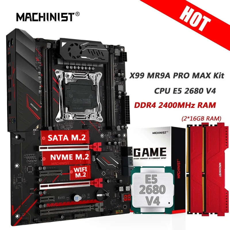 MACHINIST X99 Motherboard Kit Xeon E5 2680 V4 CPU LGA 2011-3 DDR4 RAM 32GB Speicher Combo USB 3.0 NVME M. 2 MR9A PRO Vier Kanal