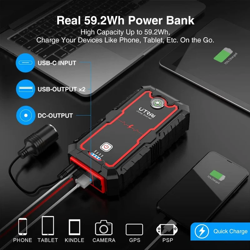 UTRAI 2000A Starthilfe Power Bank Tragbares Ladegerät Ausgangsgerät Für 8.0L/6.0L Notfall Autobatterie Starthilfe