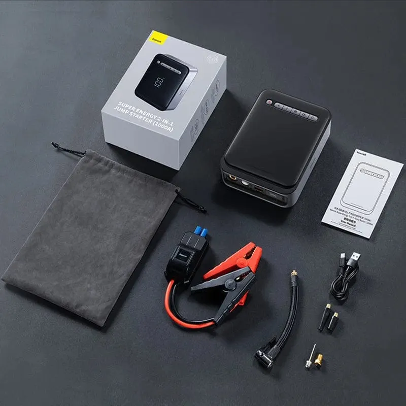 Baseus 2 In 1 Auto Starthilfe Power Bank Luft Kompressor Inflator Pumpe 1000A Tragbare Power Station Auto Batterie Ladegerät Booster